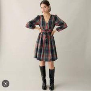 V-neck Taffeta Mini Dress in Stewart tartan